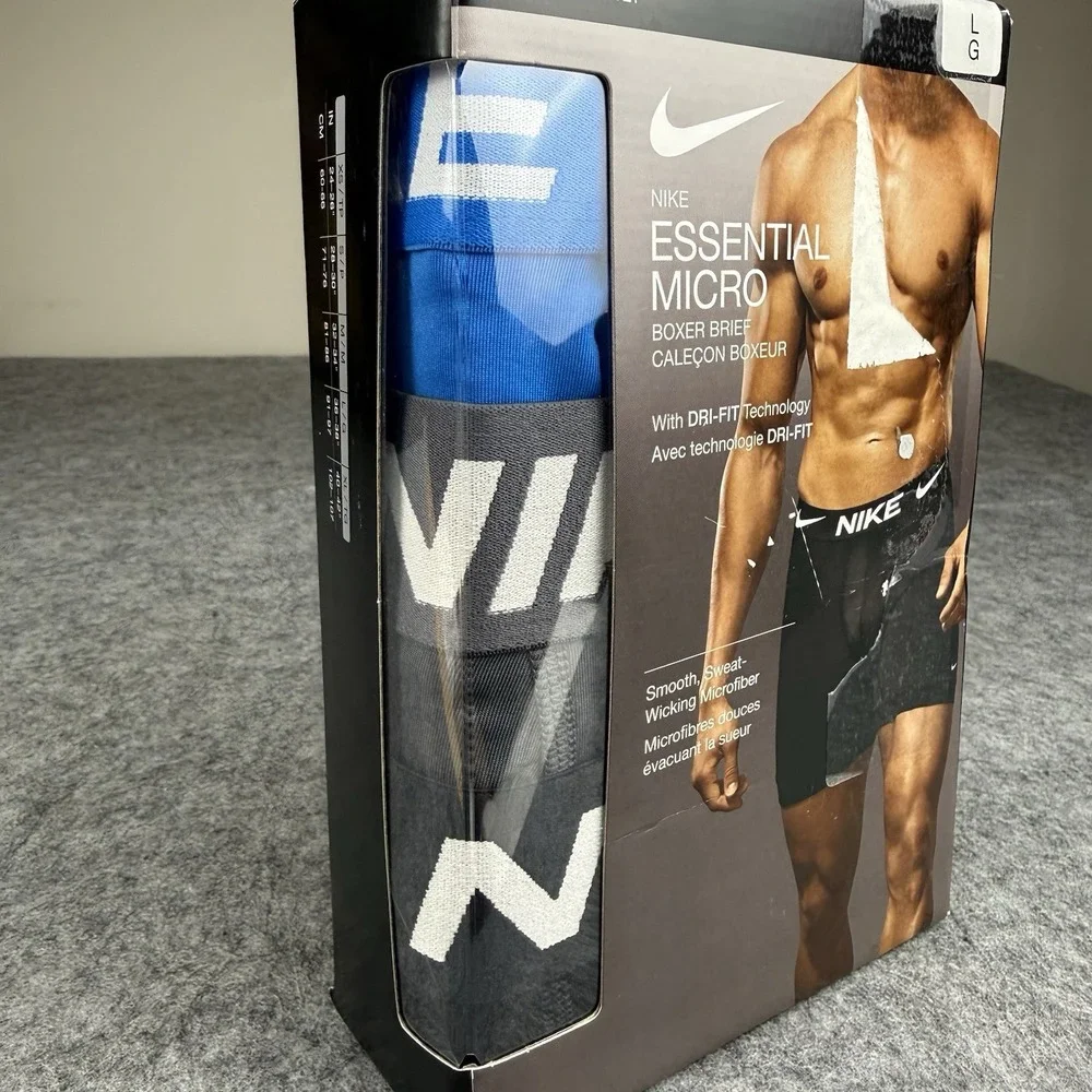 NIKE Essential Micro Men's 3-Pack Boxer Briefs Black Large 36-38